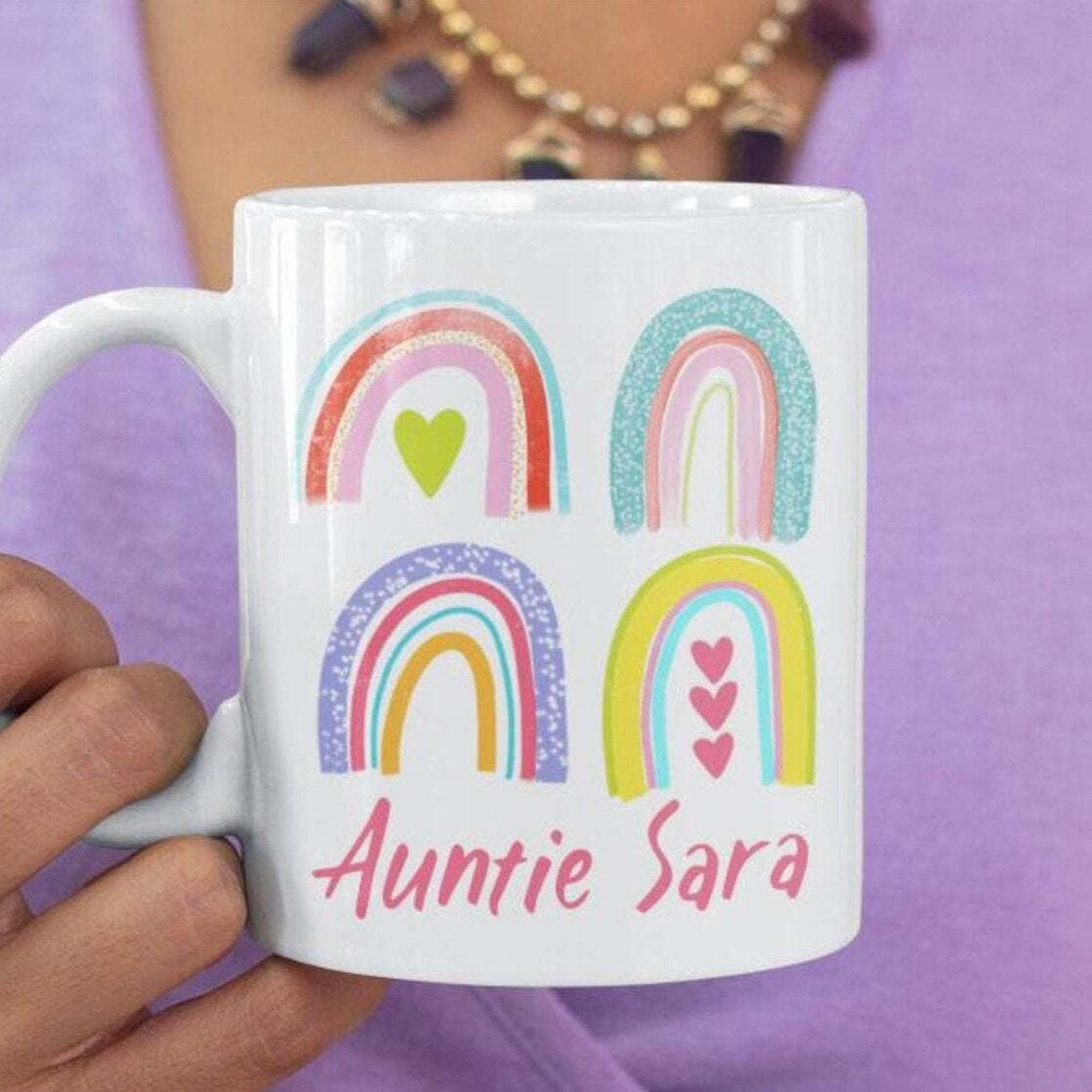 Auntie Rainbow Mug Personalised Back From Uk Gift For Her Auntie Rainbow