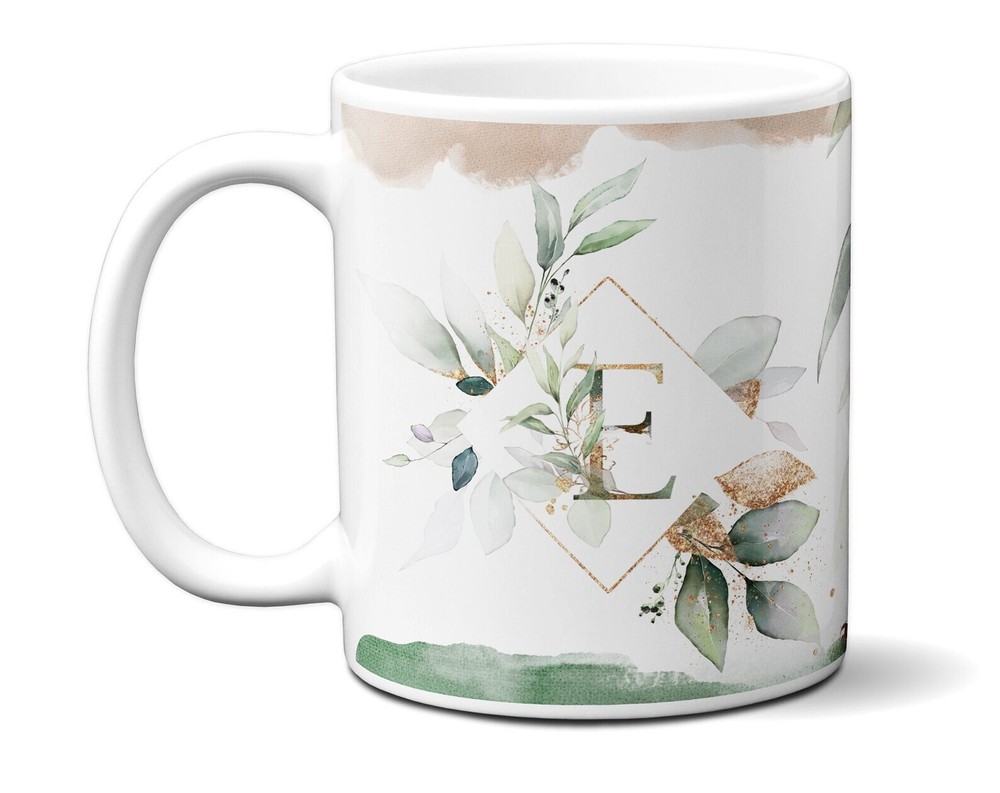 Personalized E Monogram Mug with Watercolor Floral Design
