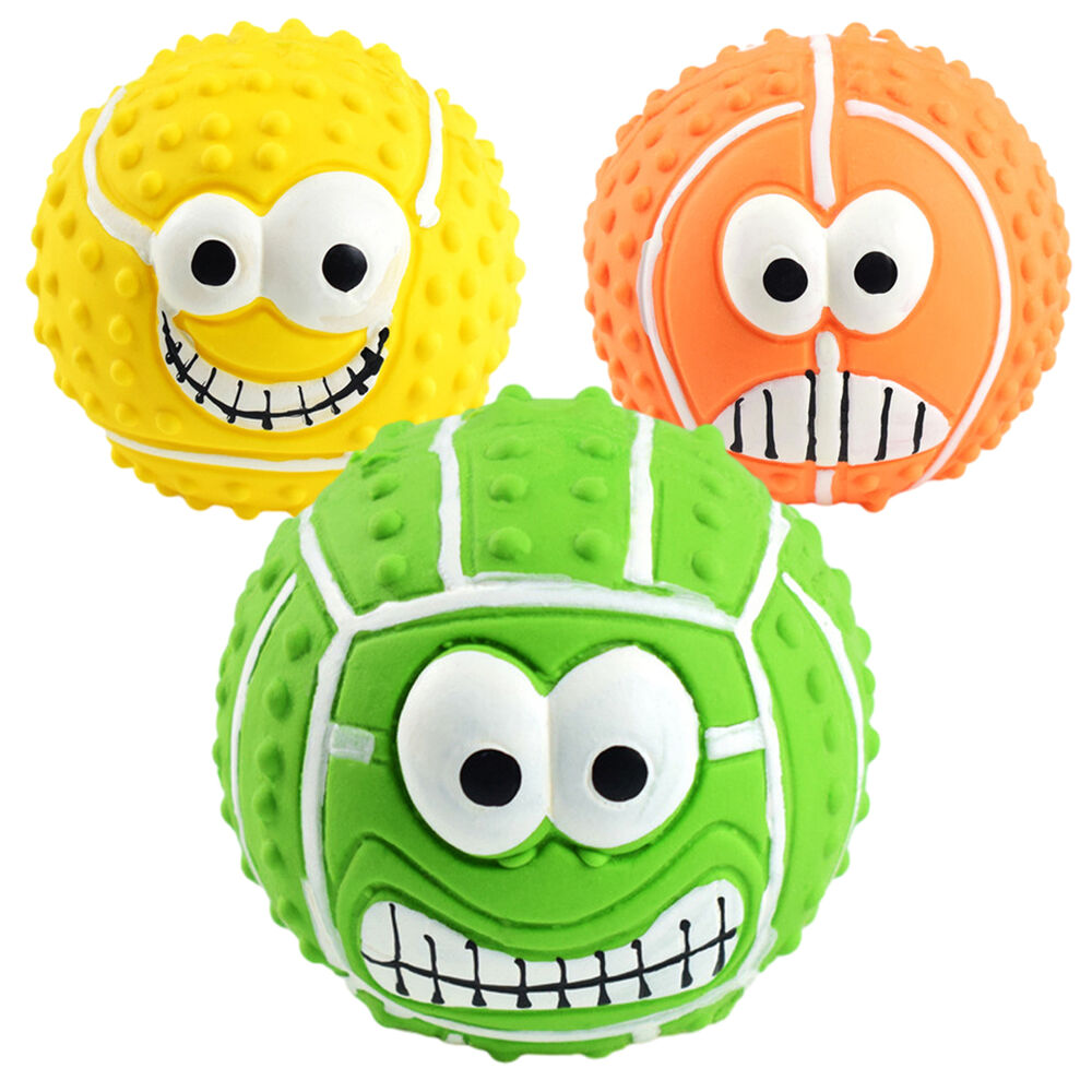 Dog Ball Toys Squeaky Latex Face Balls for Dogs Funny Bouncy Chewing Faceballs