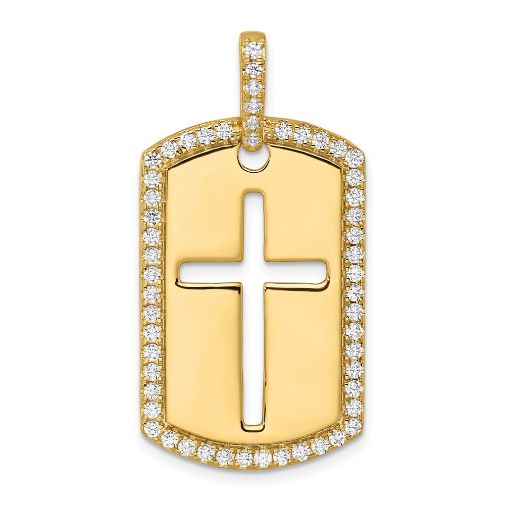 14k Yellow Gold 3/4 Ct Lab Grown Diamond Cross Dog Tag Men's Pendant 5.56gm