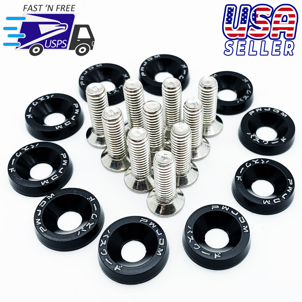 Password JDM Fender Washer Black Engine Dress up Bolt Kit 10X -Fast USA Shipping-image
