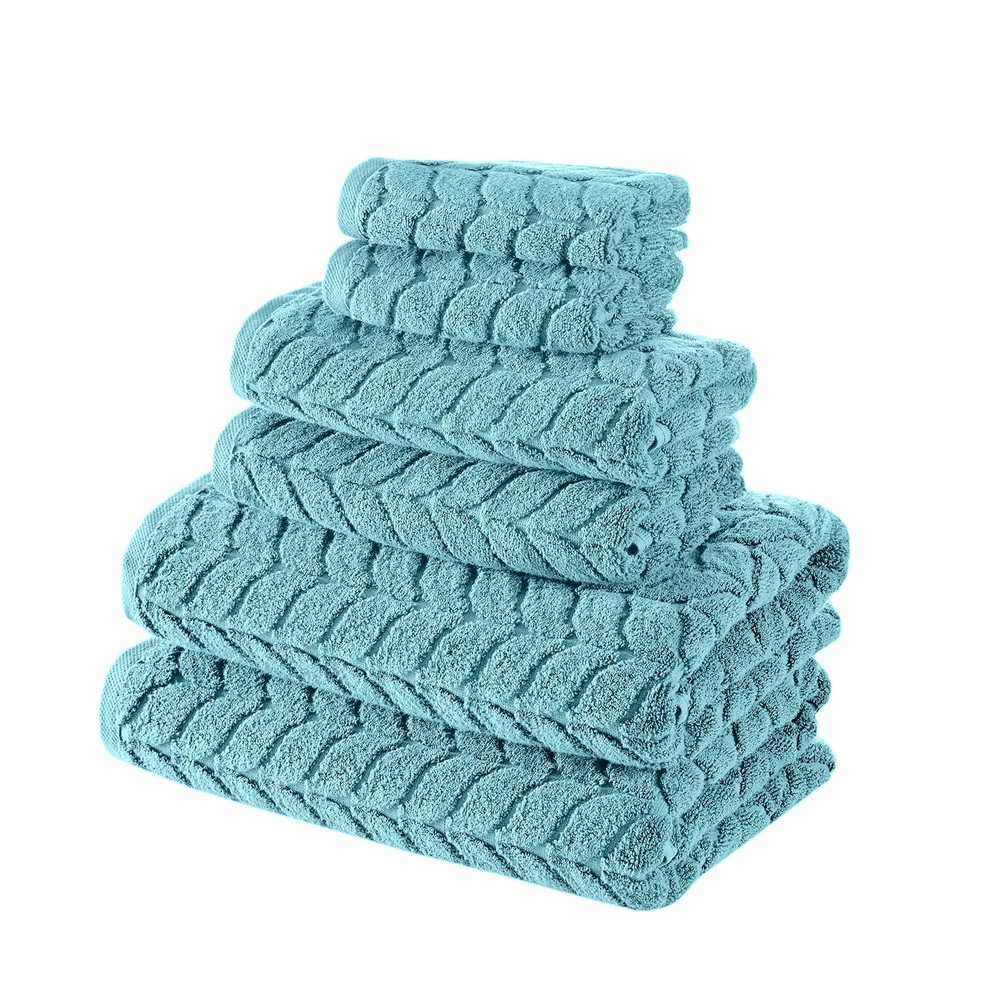 Turkish Bath Towel Set 6pc Soft Plush Jacquard Quick Dry Aqua Green