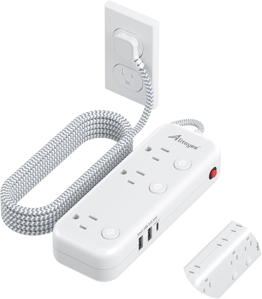Individual Switch Power Strip Surge Protector with 6 Outlets 3 USB(17W USB C), 5