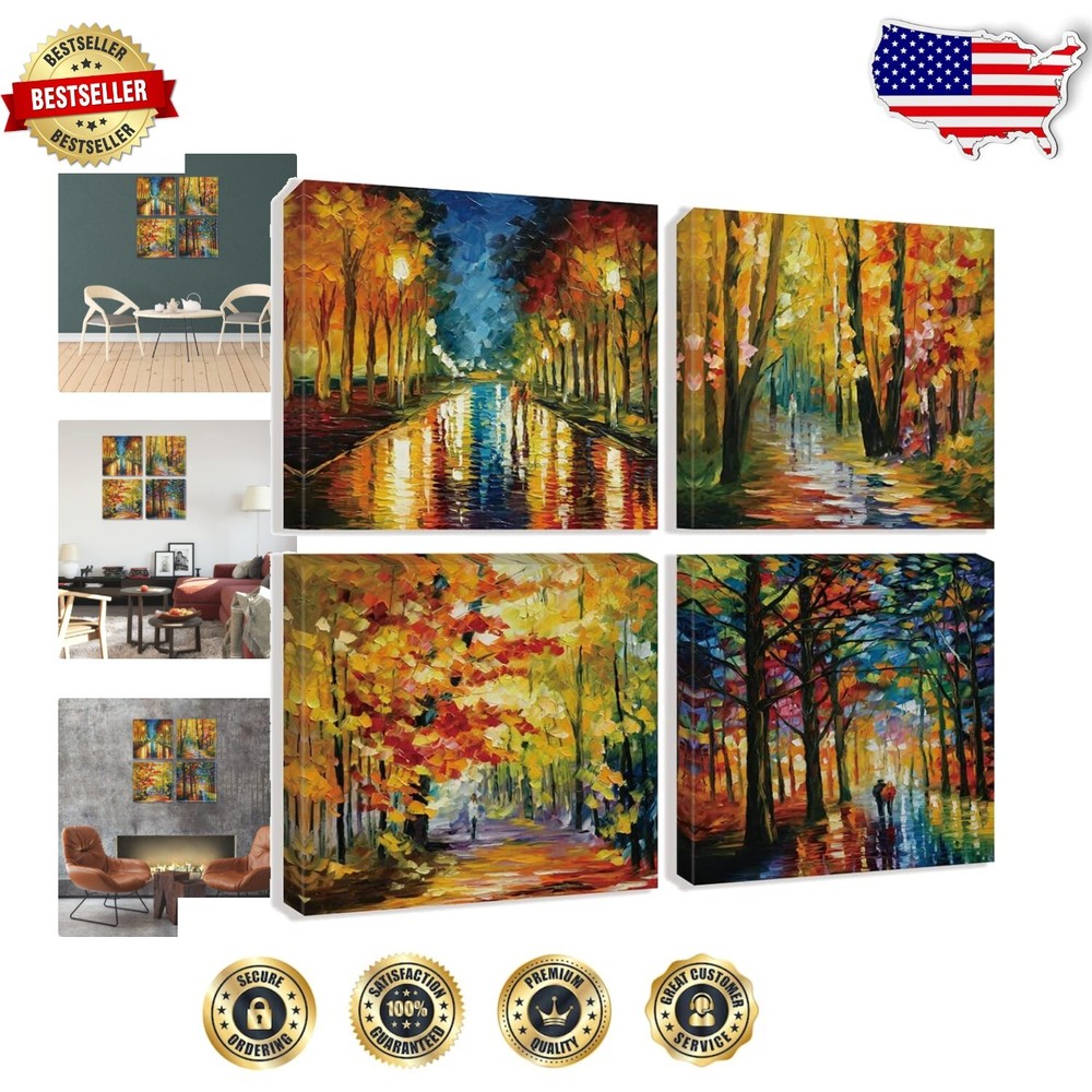 4-Piece Colorful Abstract Landscape Canvas Art - 12