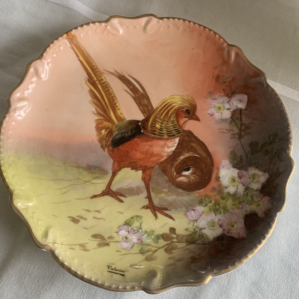 Limoges Wall Charger Featuring Quail Pair Hand Signed by Renowned Artist for Elegant Home Decor