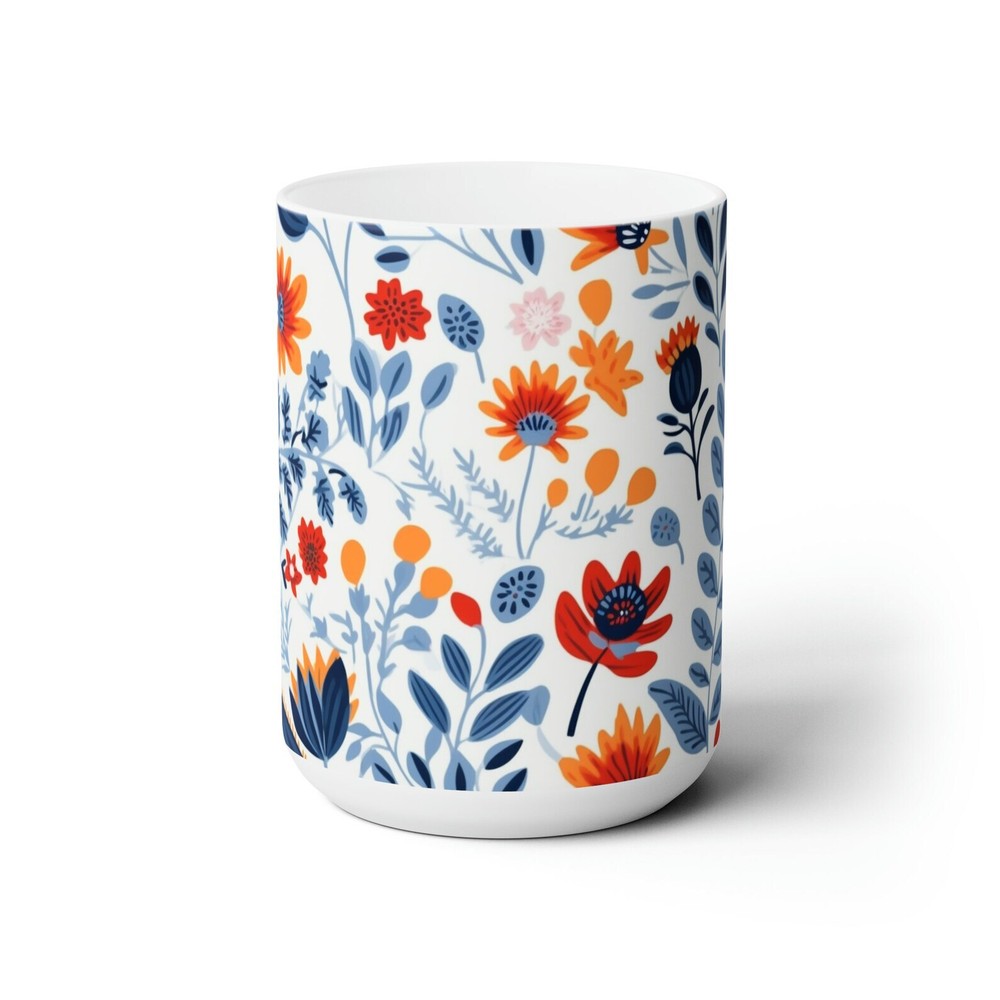 Wild Flower Folk Art Style Ceramic Mug 15oz