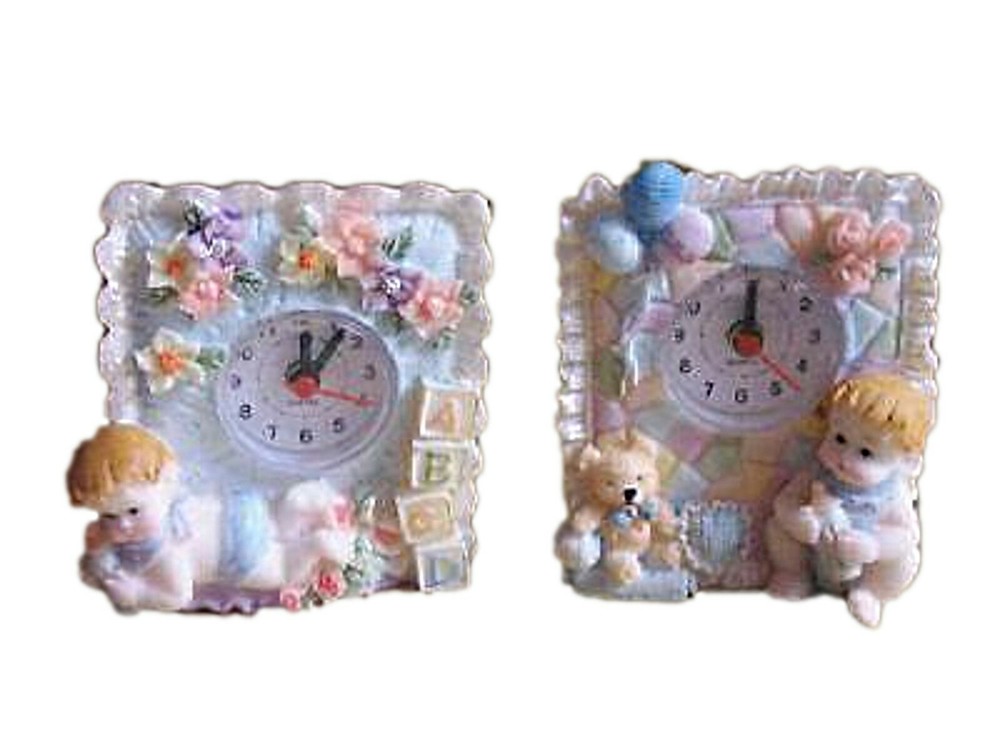2-Piece Battery-Powered Boy Motif Resin Clocks – 4 Inch