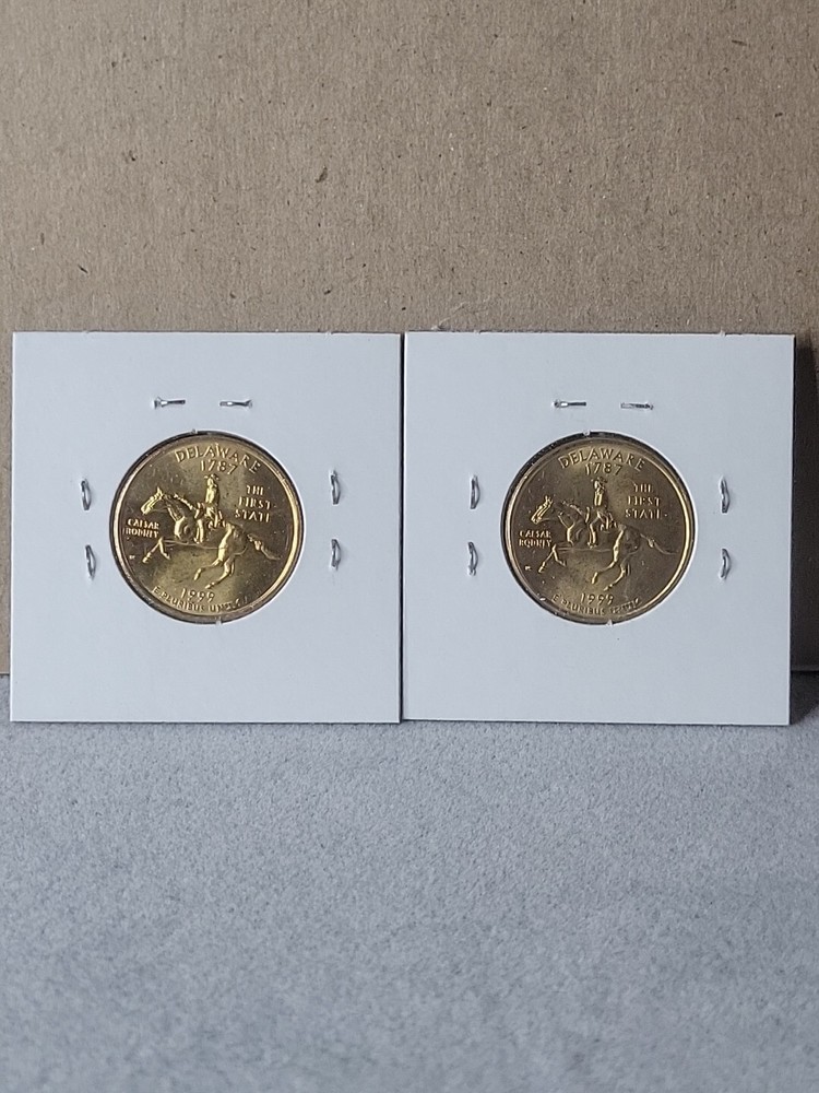 (2) Novelty gold plated State quarter USA 1999 D Delaware