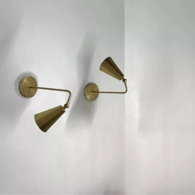 Mid Century Stilnovo Adjustable Brass Wall Lamps Pair