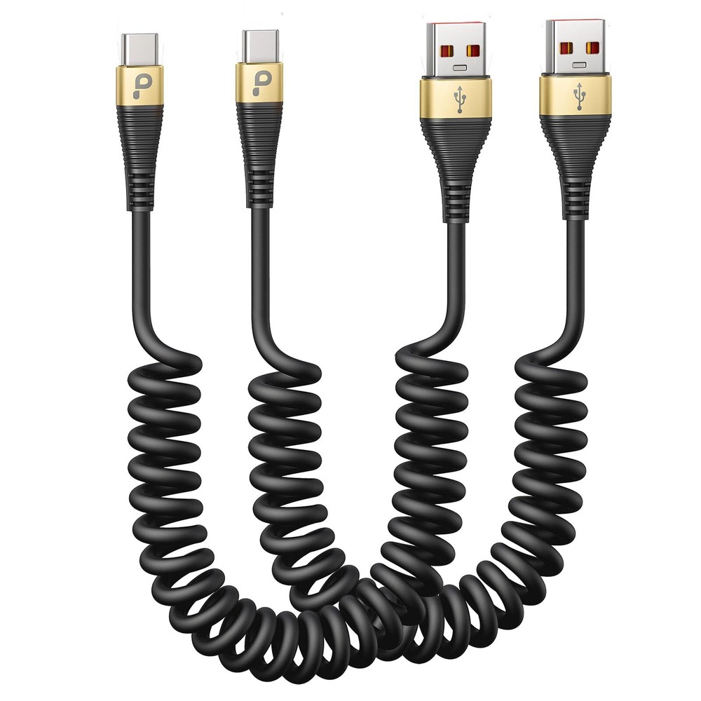 3ft Coiled USB A to Type C Fast Charging Cable 2Pack for Phones Tablets