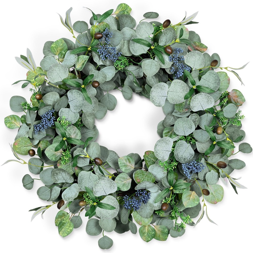 24 Inch Eucalyptus and Olive Leaf Wreath for Front Door Decor