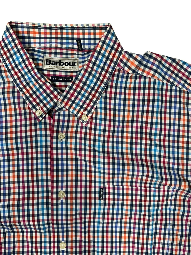 Barbour Tailored Fit Long Sleeve Button Down Mens XL Red Blue Check Business