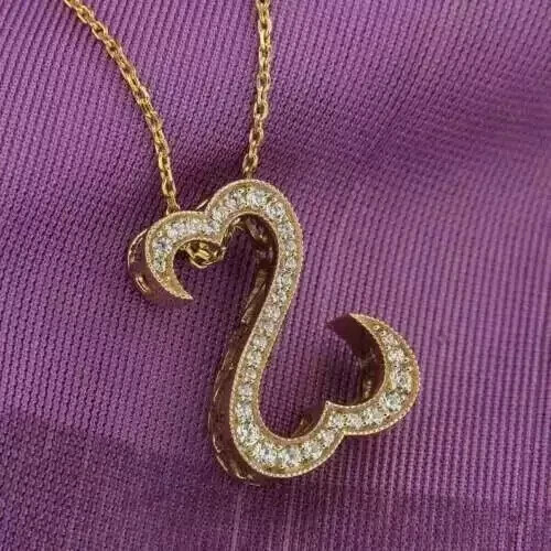 2Ct Round Lab Created Diamond Open Heart Pendant Necklace 14K Yellow Gold Plated