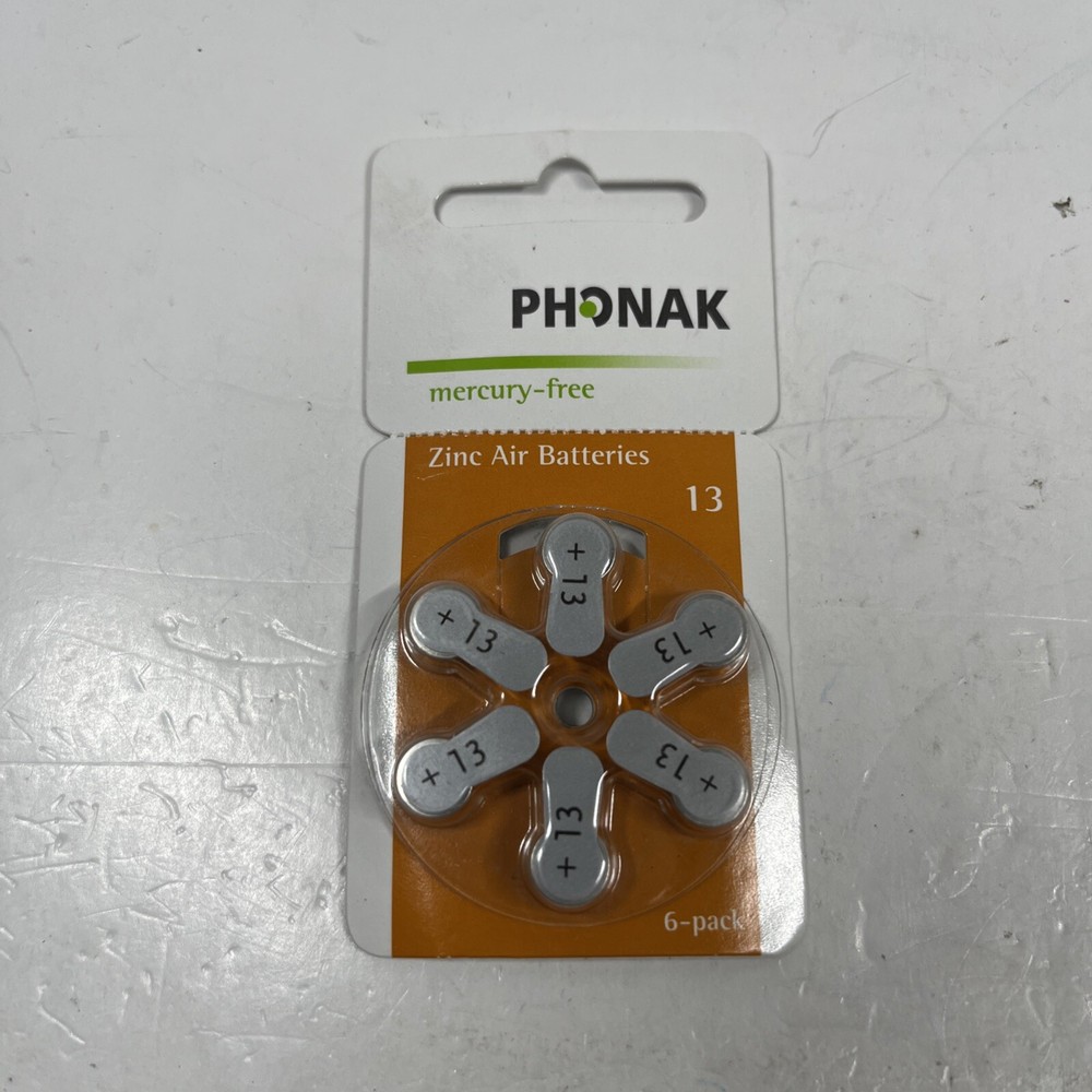 Phonak Mercury Free Size 13 Zinc Air Hearing Aid Batteries (6 count)