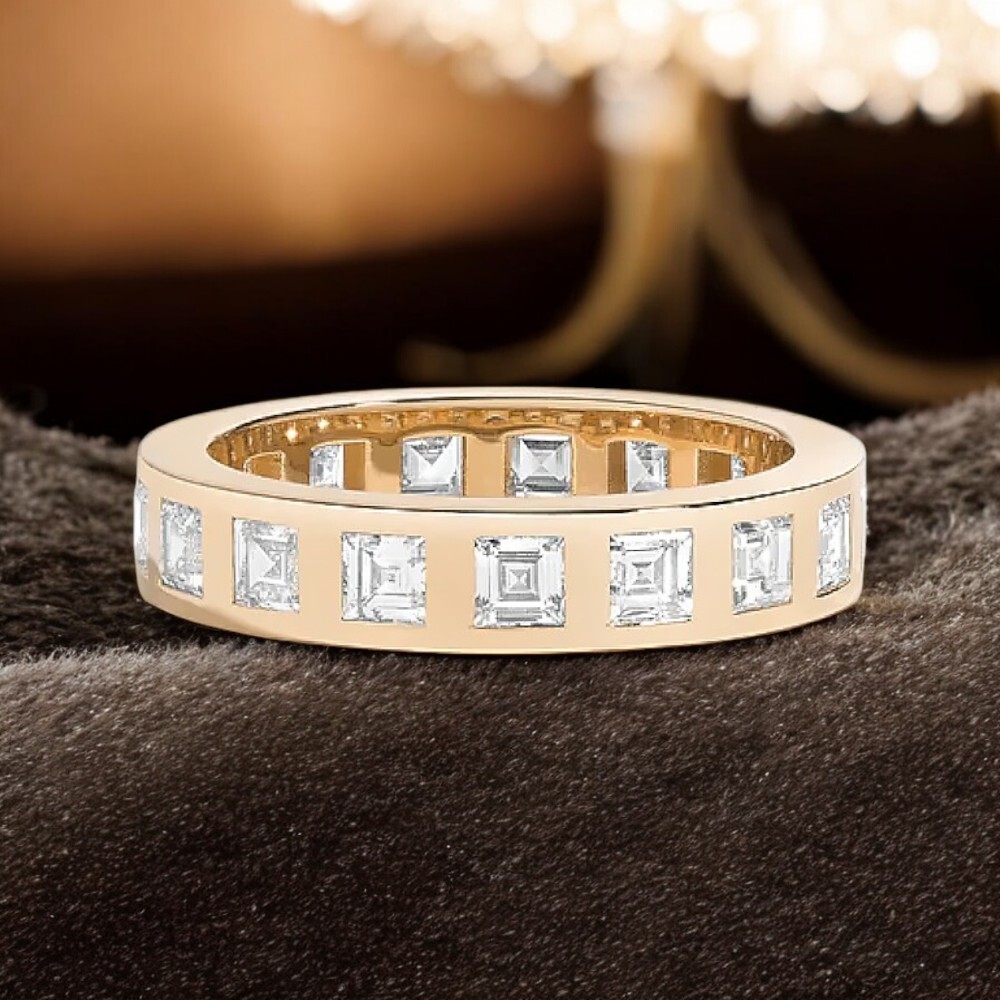 Asscher Cut Diamond Eternity Band 14K Yellow Gold Men 3.40 Carat 5 MM Wedding