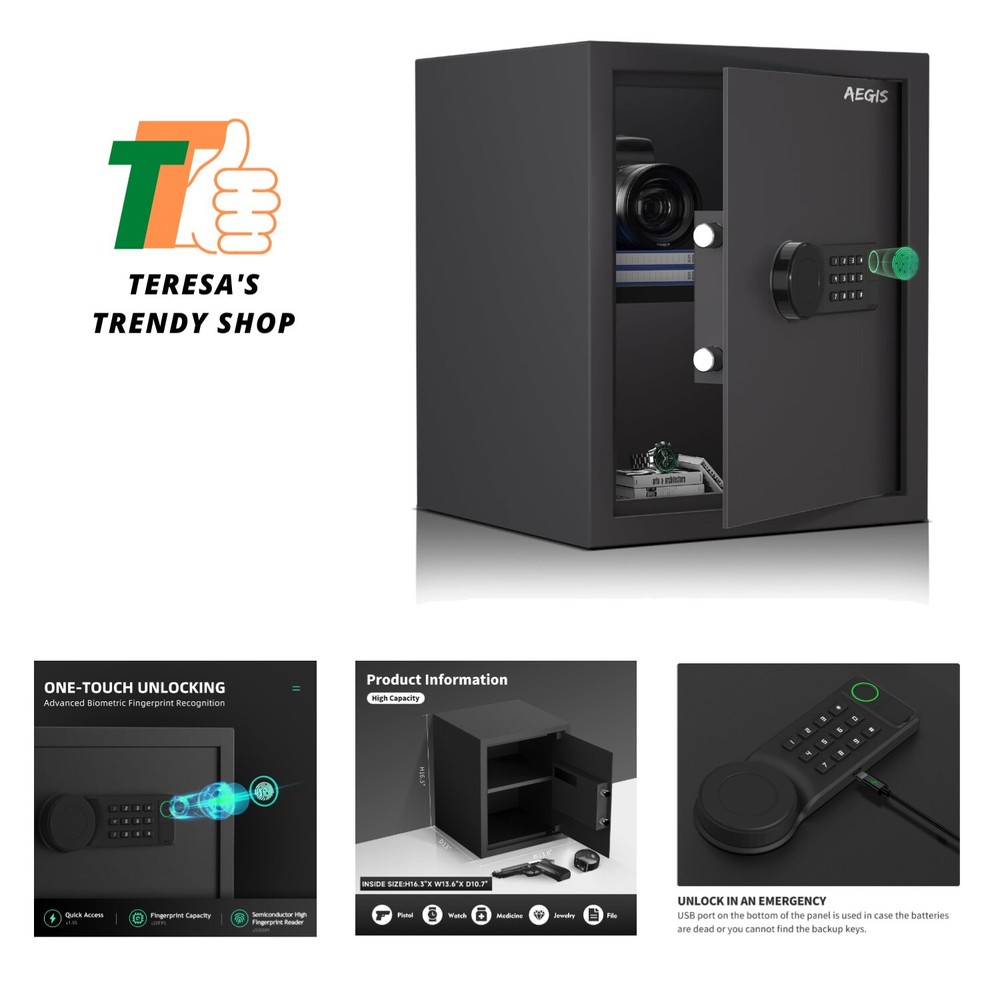 Biometric Safe with Fingerprint & Digital Keypad, Large Capacity Secure Storage Box-image