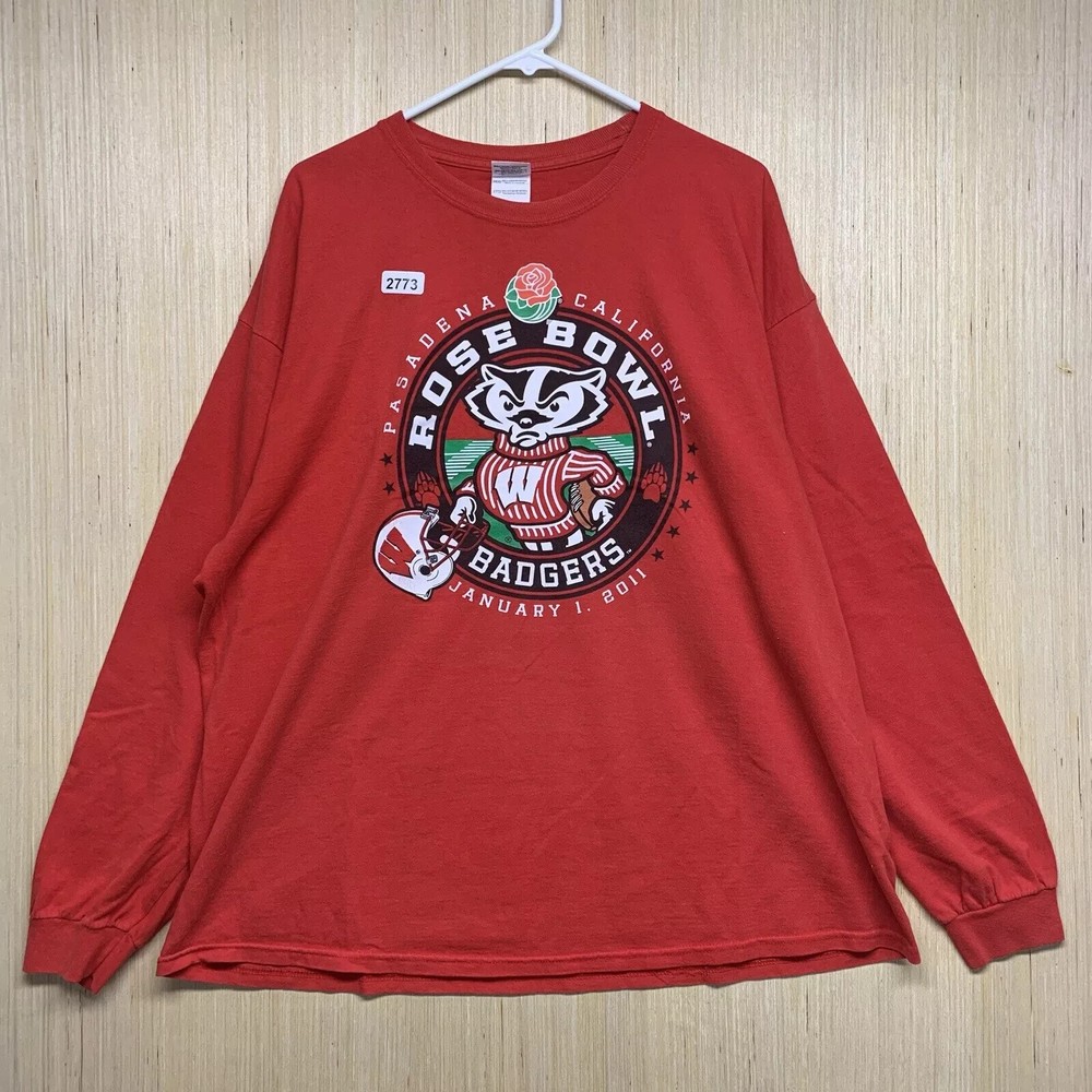 Wisconsin Badger Shirt Adult 2Xl Red Long Sleeve Men’s Rose Bowl 2011 Pullover
