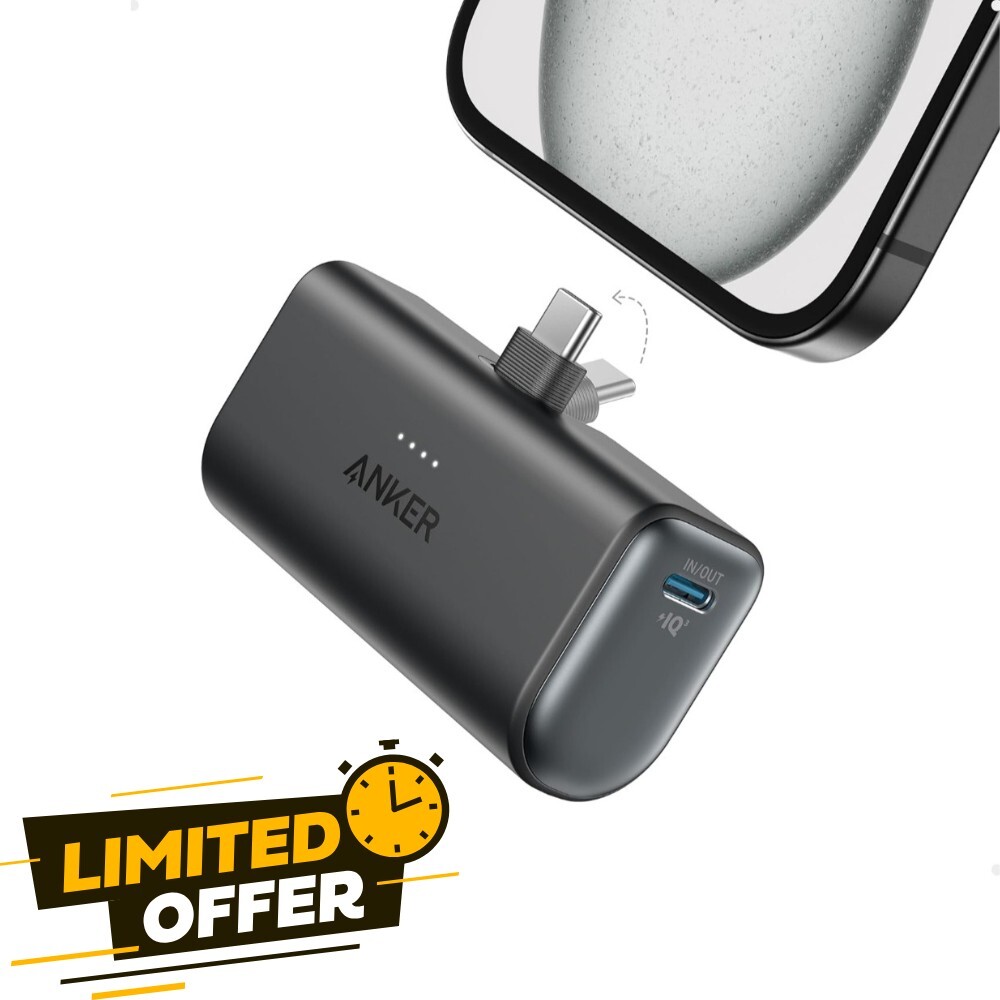 Nano Power Bank with Built-in USB-C Connector, 5,000mAh Portable Charger 22.5W