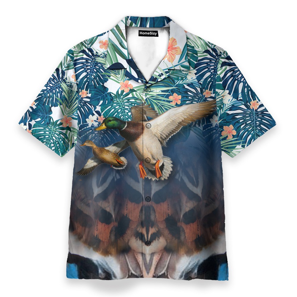 Duck Hunting Tropical Leaves Pattern   Hawaiian Shirt