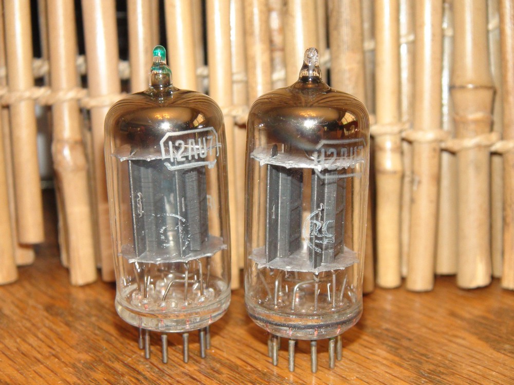 2 Vintage Matched JRC RCA 12AU7 ECC82  Black Plates D Getter 1956 Vacuum Tubes