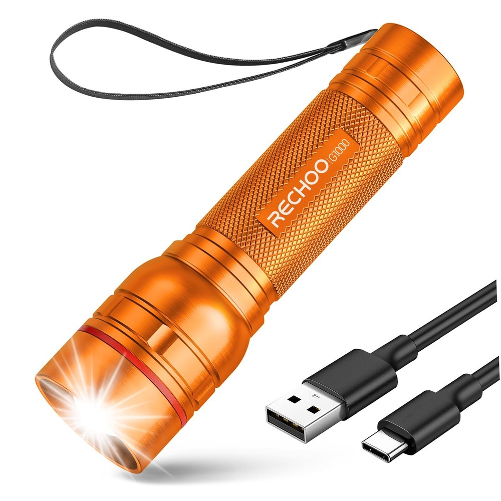 Rechargeable Flashlights High Lumens, G1000 Super Bright Flash Light Orange, ...