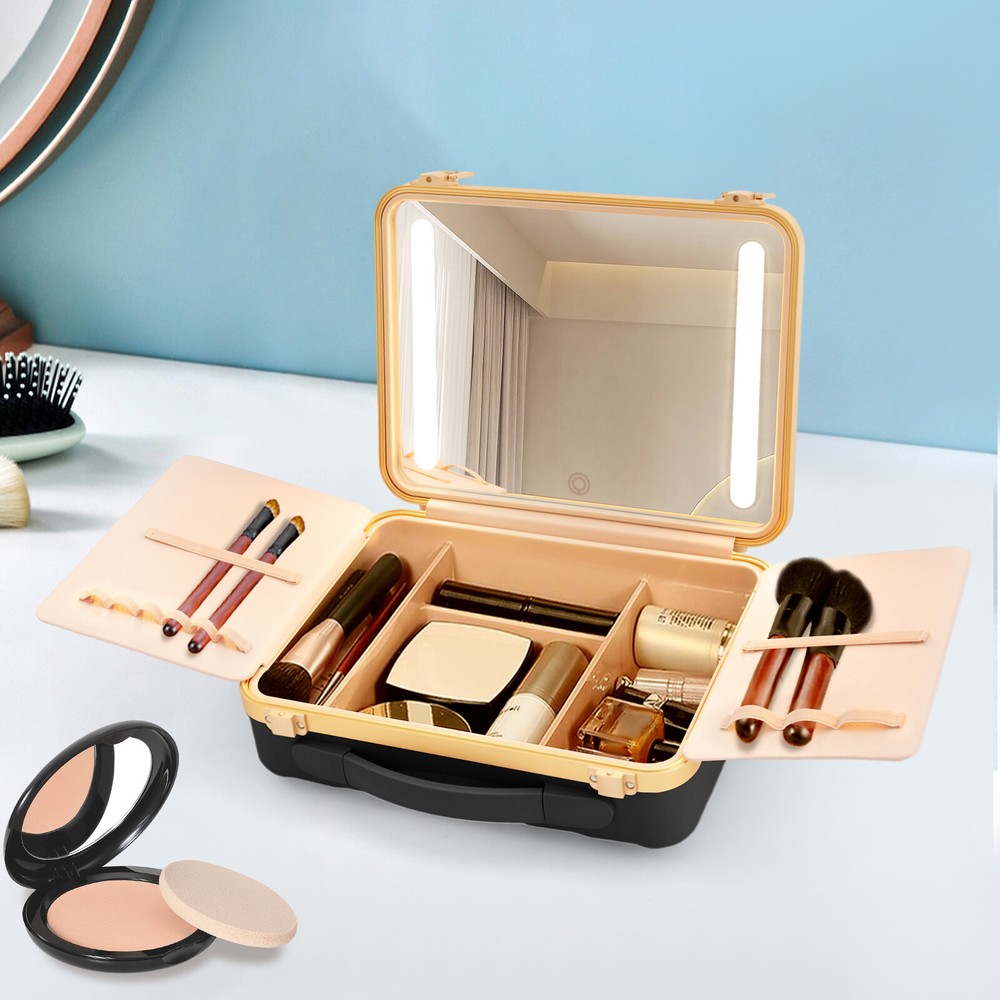 Travel Makeup Bag Case Storage USB Portable Makeup Box with LED Light & Mirror