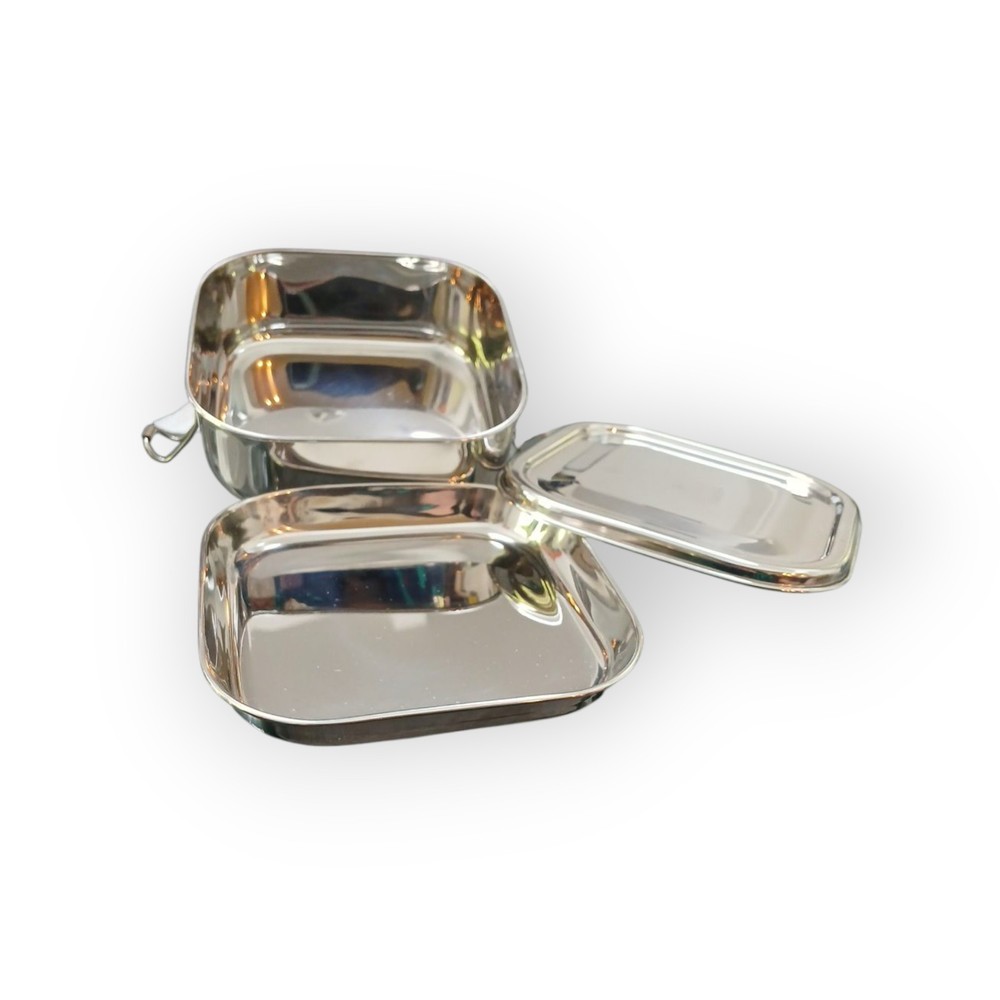 CAL TIFFIN 25oz Stainless Steel SQUARE Bento Lunchbox 2-Compartment Durable No Dents  