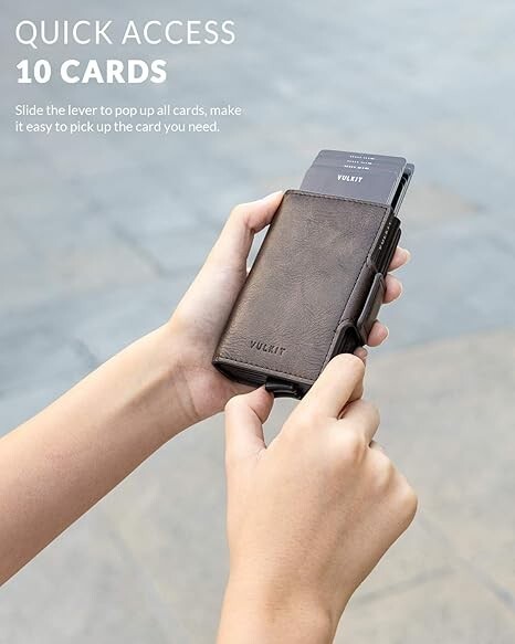 Slim RFID Blocking Leather Pop-Up Credit Card Holder Wallet-image