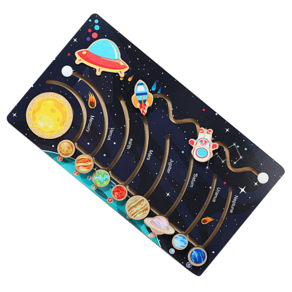 1 Set Movable Solar System Puzzle Wooden Space Toy Planets Puzzle for Kids