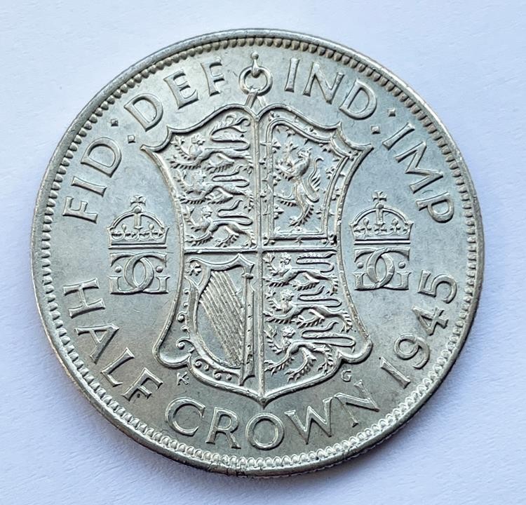 1945 George VI Silver Half Crown Coin British Collectible