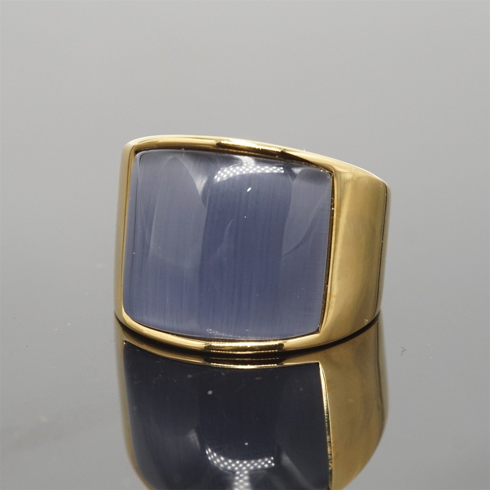 Band Brown Stone Ring Stainless Steel Wedding for Men Women Gold Plated Gifts