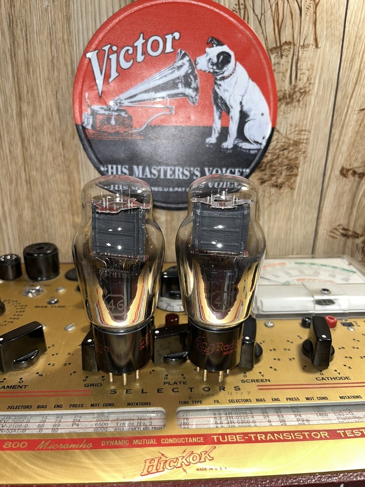 RCA Type 46 Matched Pair Vacuum Tubes Black Plates Solid D Getter