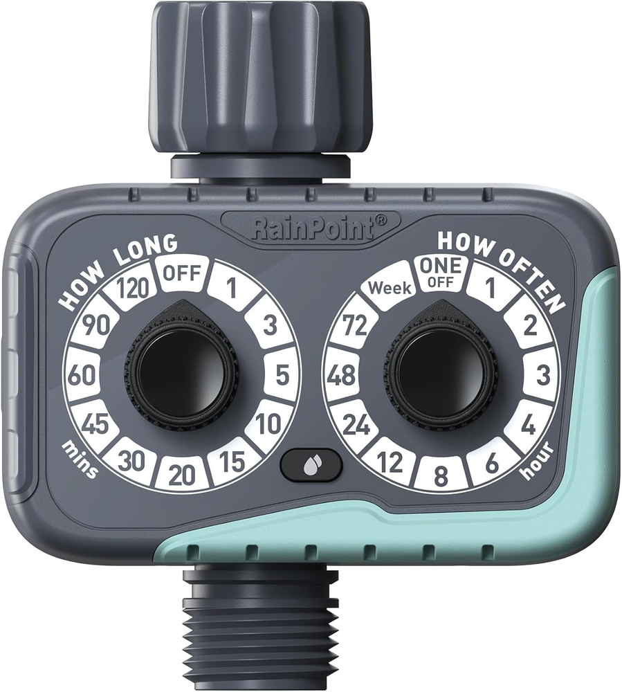 2-Dial Garden Hose Sprinkler Timer with Auto Program & Weatherproof Design