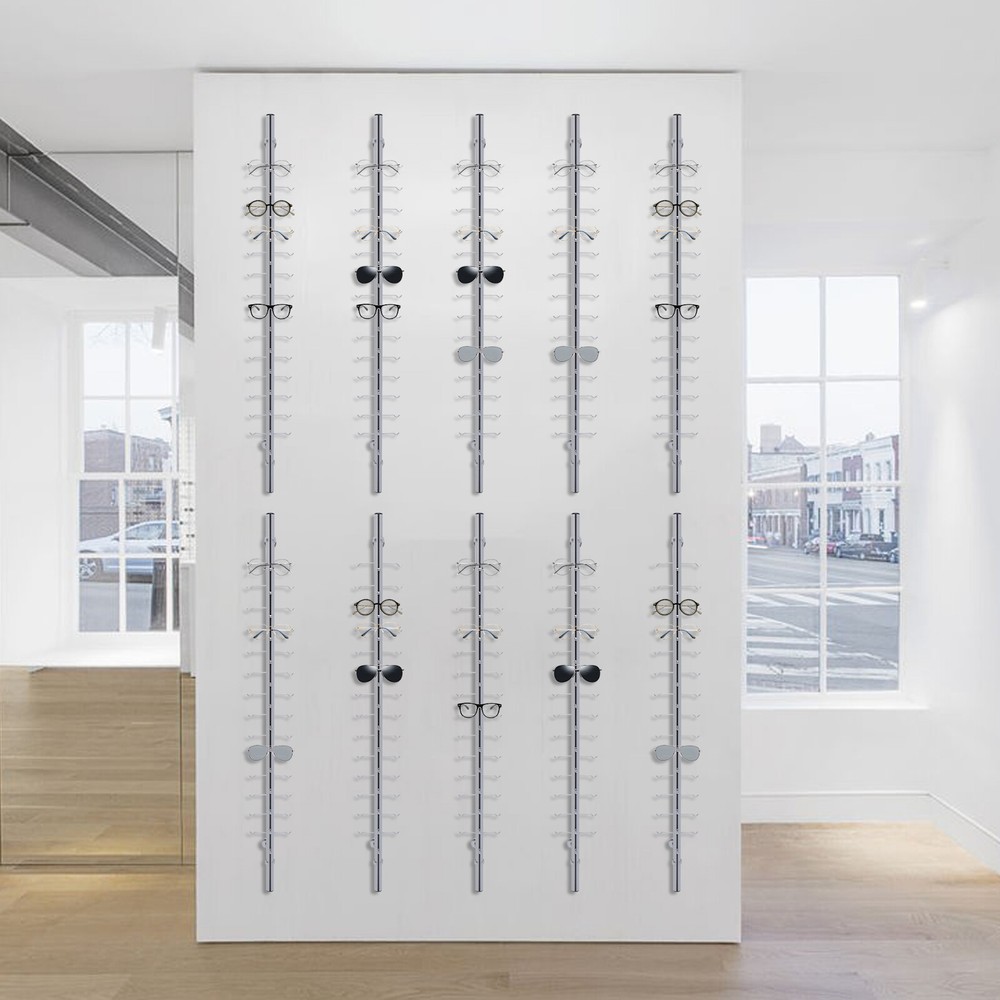 10x Aluminum Wall-Mounted Eyeglass Display Rod Rack Sunglasses Storage Frame US