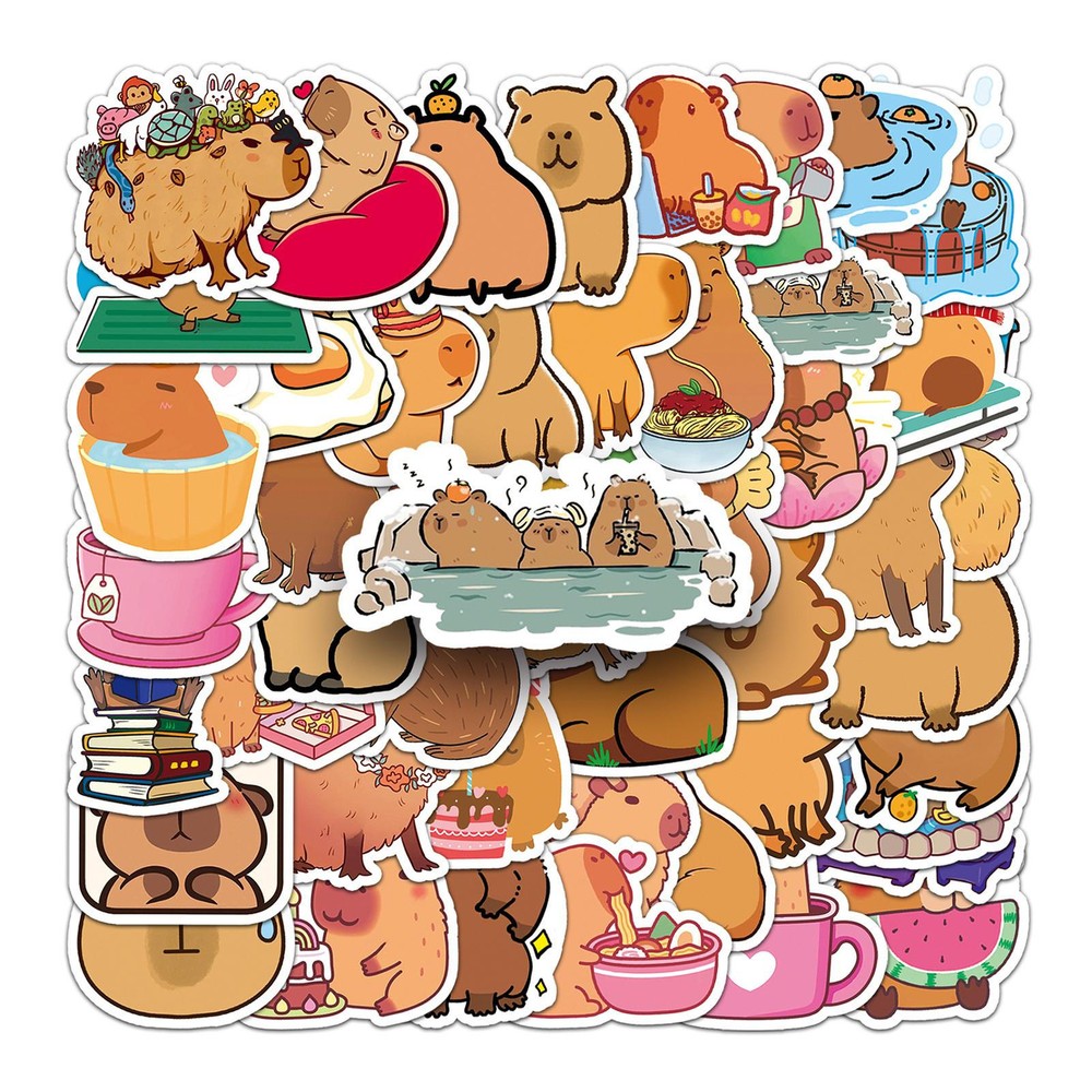 50 Capybara PVC Stickers for Water Bottles for Laptop for Girls, Kids, Adults