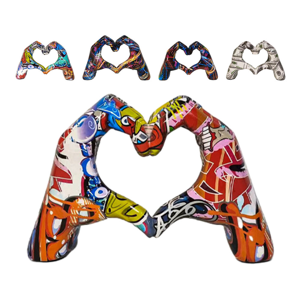 Heart Hands Sculpture Colorful Graffiti Love Gesture Ornament Art Figurines