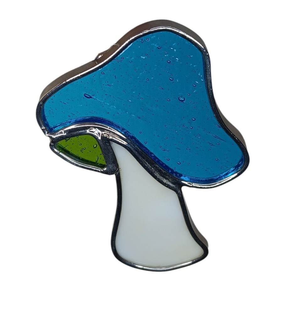 Vintage Stained Glass Mushroom Suncatcher Blue Gallery Art Glass Inc. California