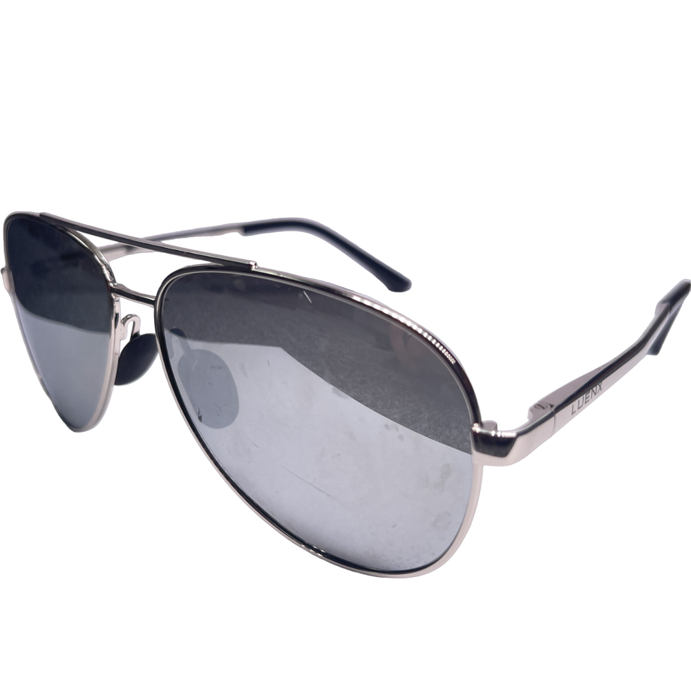 Luenx Silver Gray Polarized Aviator Sunglasses for Men