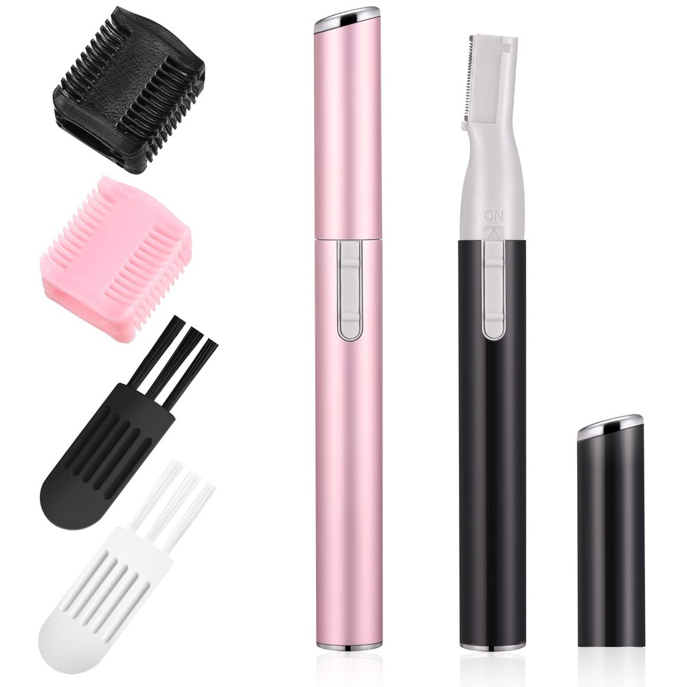 2 Pcs Electric Eyebrow Trimmer Women Precision Face Razors Mini Shaver with C...