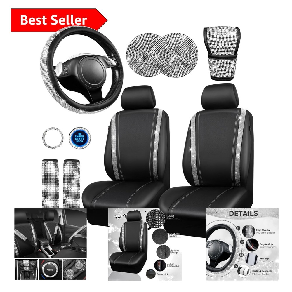Glamorous 12-Piece Rhinestone Car Accessory Set – Diamond Seat Covers & More!