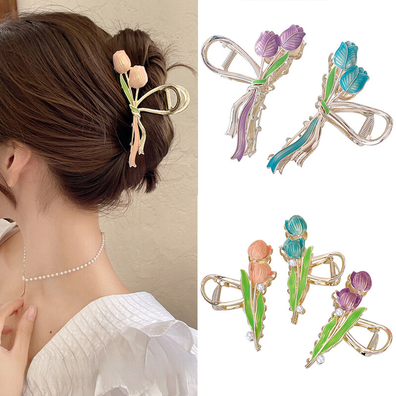 Bouquet of Tulips Hair Claw Large Elegant Shark Clip Barrette Hair Accessories