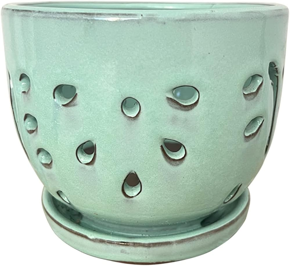 Orchid Pots with Holes round Ceramic Flower Container Succulent Plant Planter Bu
