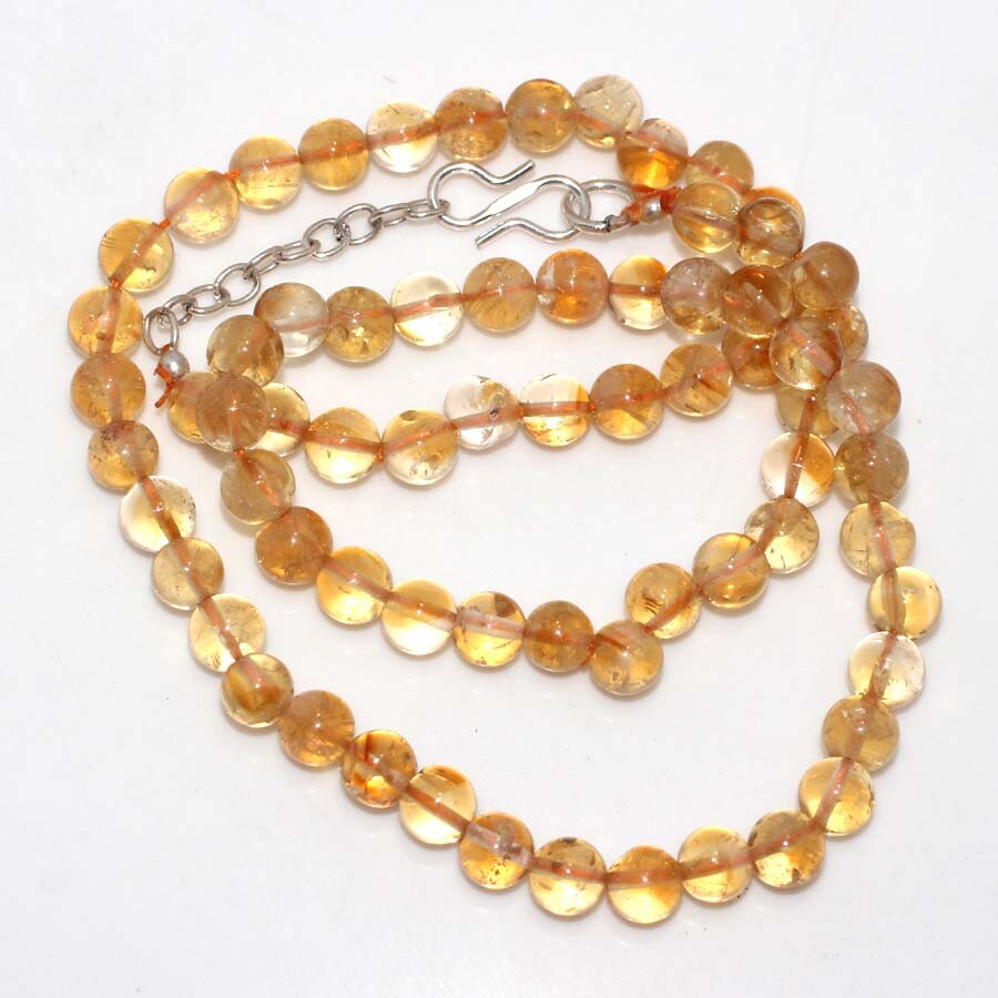 Natural Citrine Crystal 925 Silver Plated Beaded Necklace 18 Inch New Arrival Jewelry