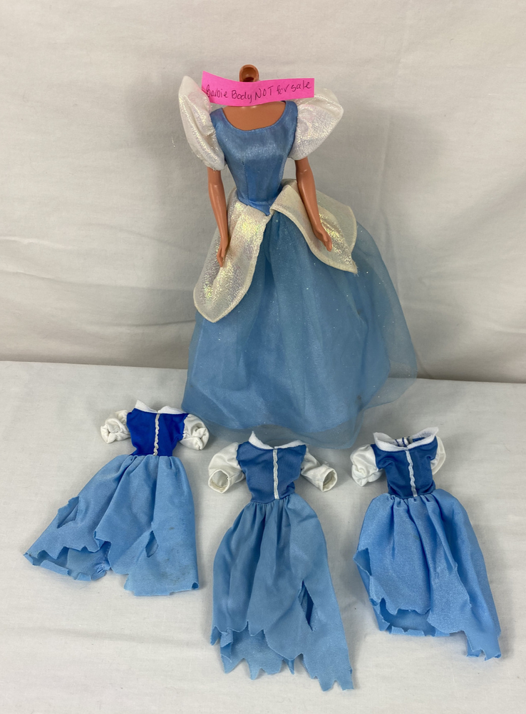 Disney's Mattel Cindarella 4 Blue and White Dresses + Gown Lot #2