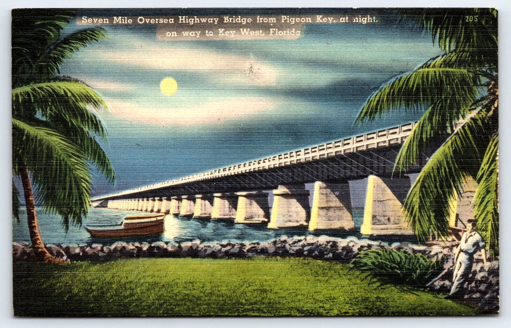 Original Vintage Postcard Seven Mile Oversea Highway Bridge Kentucky Florida USA