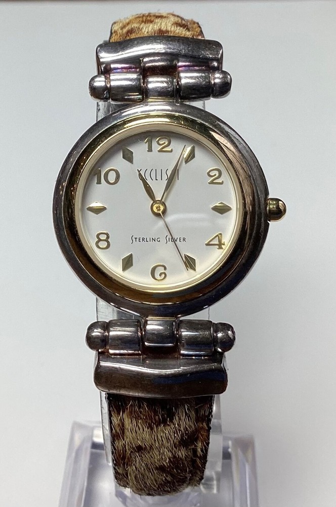 Ecclissi Womens Watch Sterling Silver Cheetah Leopard Faux Fur New Battery