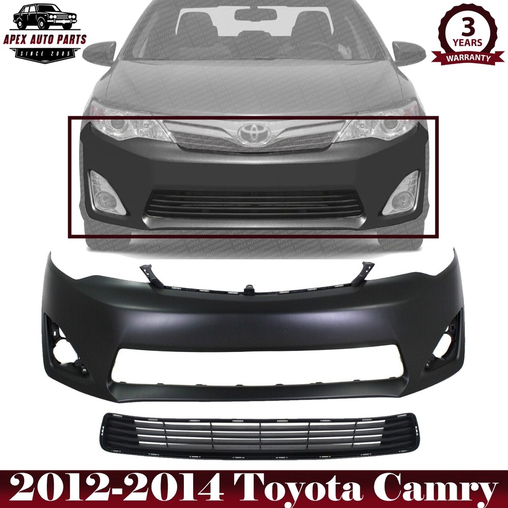 Front Bumper Cover Primed + Grille Textured Plastic For 2012-2014 Toyota Camry