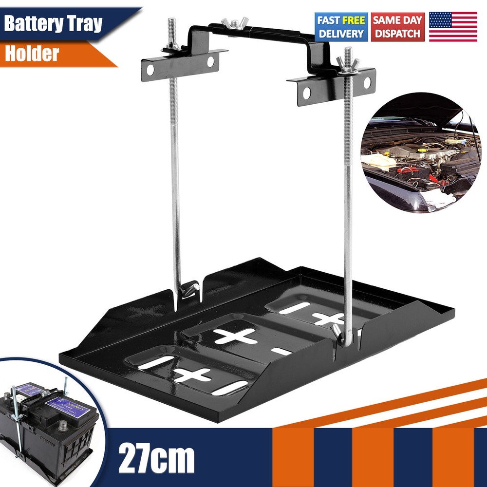 Universal Storage Battery Holder Adjustable Tray + Hold Down Clamp Bracket USA