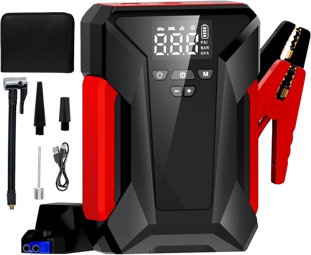 Car Jump Starter, 4000A Peak Starter Battery Pack with Air Compressor,...