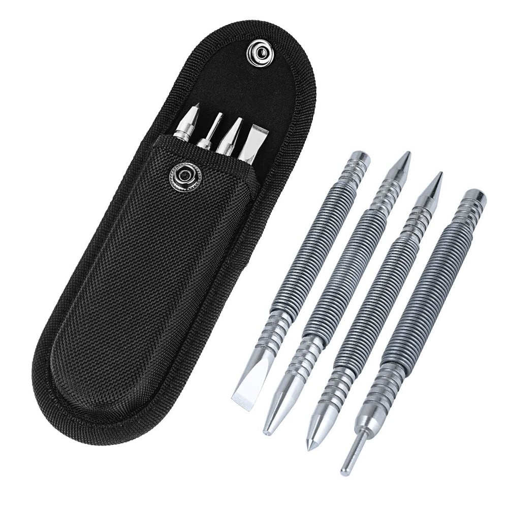 4-Piece Nail Setter Dual Head Nail Set & Dual Head Center Punch & Hammerless ...